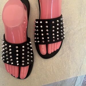 Edgy Black and Silver Studded Slide Sandals